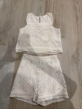 GB girls Cream Crochet Two-Piece Matching Set